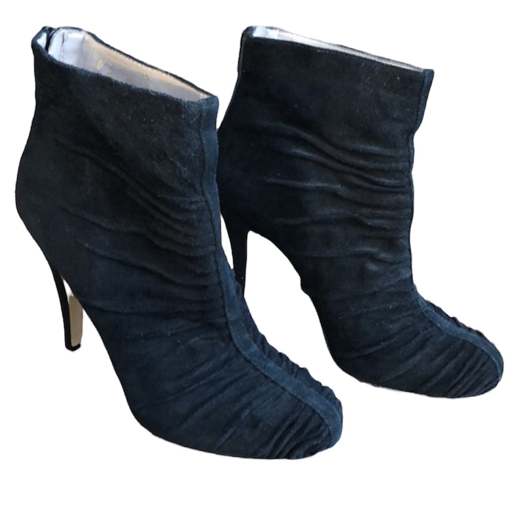 3 for $20 NINE WEST NW Joyrides Suede Ruched Black Ankle Zip Up Back Heel Bootie